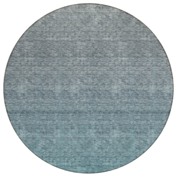 8' Teal Blue Gray And Charcoal Round Ombre Washable Indoor Outdoor Area Rug