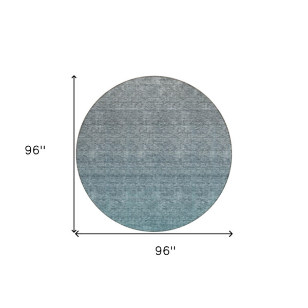 8' Teal Blue Gray And Charcoal Round Ombre Washable Indoor Outdoor Area Rug