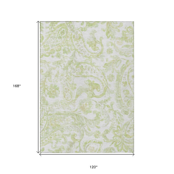 10' X 14' Sage Green And Ivory Paisley Washable Indoor Outdoor Area Rug