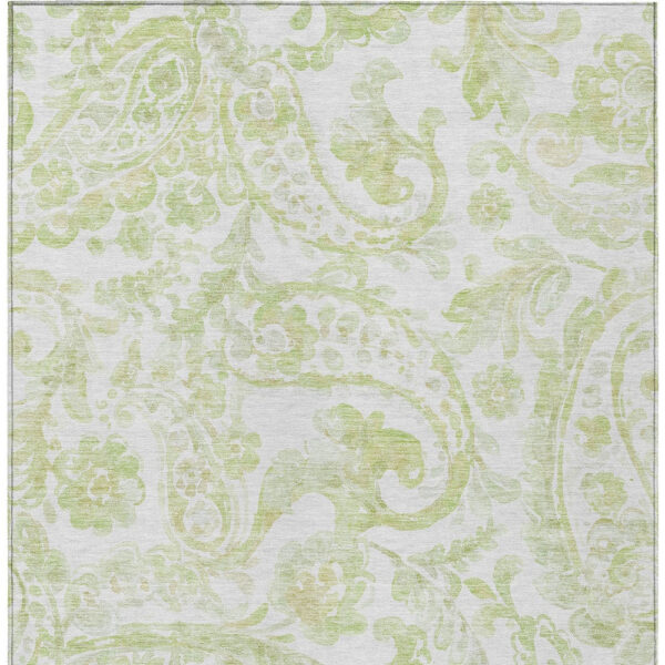 10' X 14' Sage Green And Ivory Paisley Washable Indoor Outdoor Area Rug