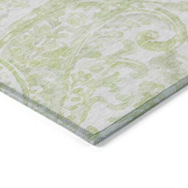 10' X 14' Sage Green And Ivory Paisley Washable Indoor Outdoor Area Rug