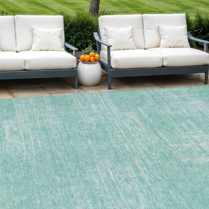 8' X 10' Turquoise And Teal Blue Abstract Washable Indoor Outdoor Area Rug