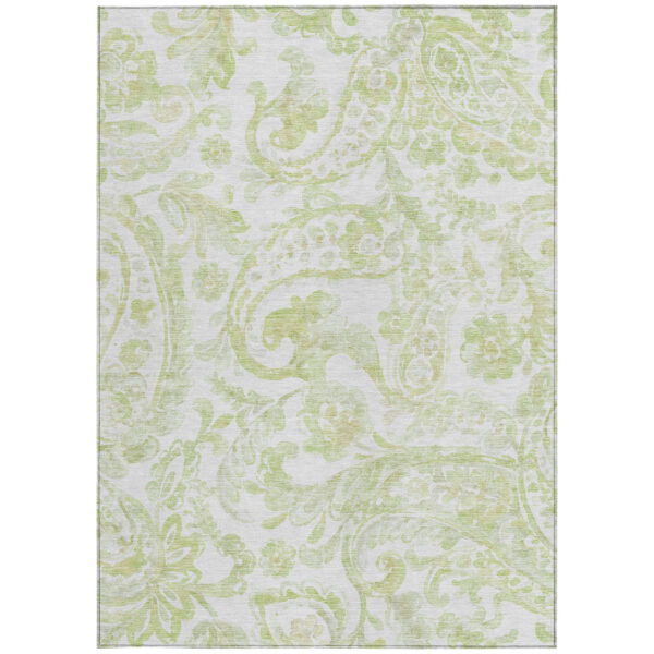 10' X 14' Sage Green And Ivory Paisley Washable Indoor Outdoor Area Rug
