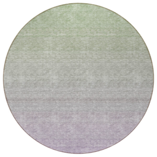 8' Artichoke Green And Lavender Round Ombre Washable Indoor Outdoor Area Rug
