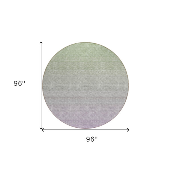 8' Artichoke Green And Lavender Round Ombre Washable Indoor Outdoor Area Rug