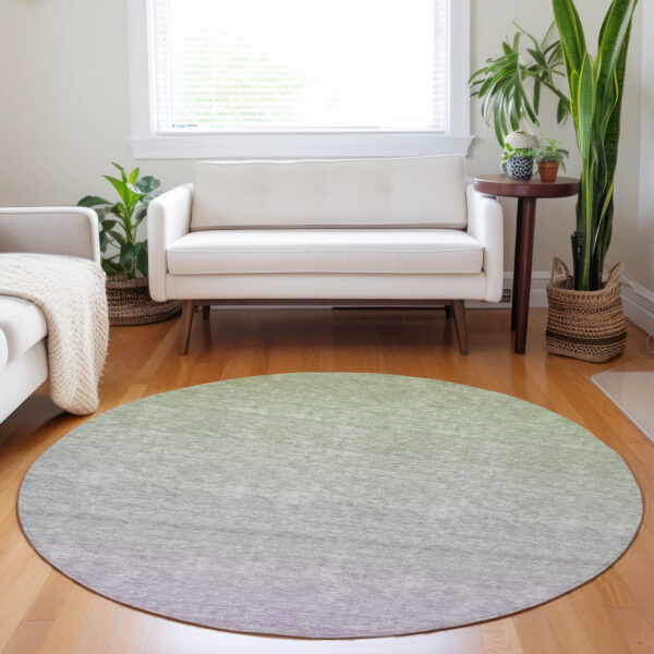 8' Artichoke Green And Lavender Round Ombre Washable Indoor Outdoor Area Rug