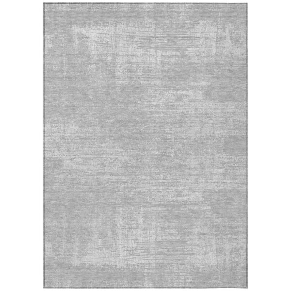 9' X 12' Silver And Gray Abstract Washable Indoor Outdoor Area Rug