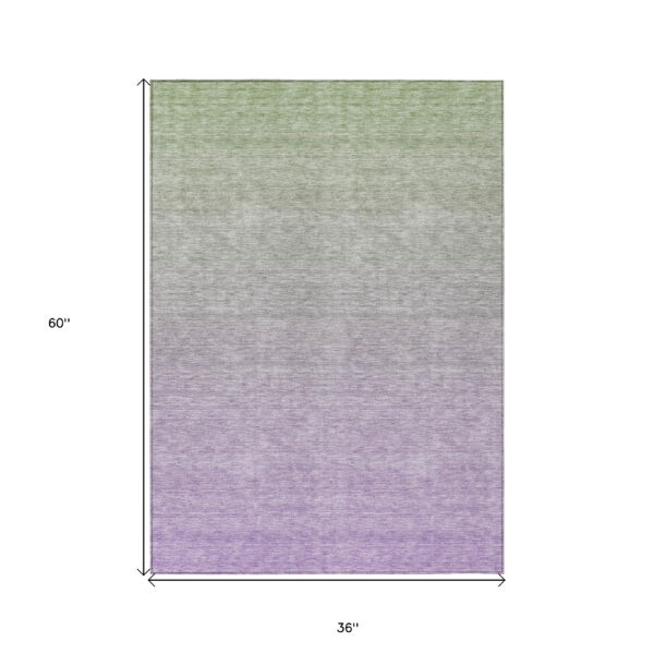3' X 5' Artichoke Green And Lavender Ombre Washable Indoor Outdoor Area Rug