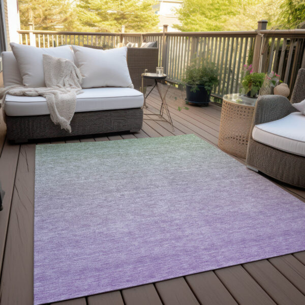 3' X 5' Artichoke Green And Lavender Ombre Washable Indoor Outdoor Area Rug