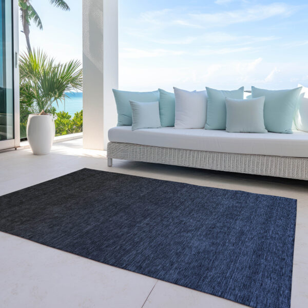 10' X 14' Navy Blue And Charcoal Abstract Washable Indoor Outdoor Area Rug
