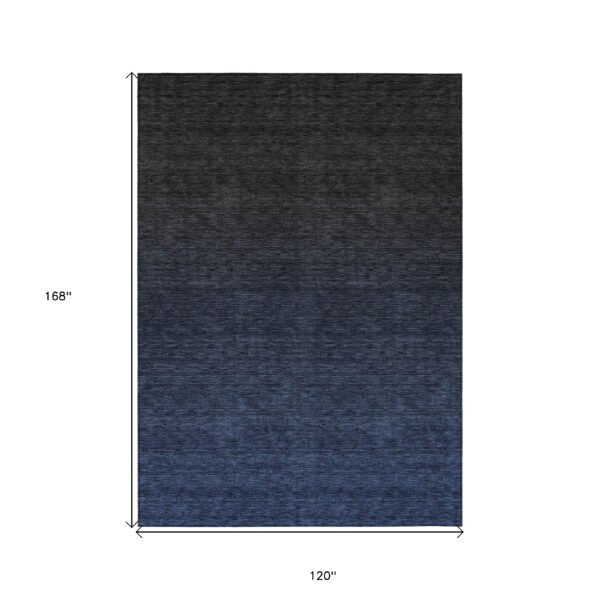 10' X 14' Navy Blue And Charcoal Abstract Washable Indoor Outdoor Area Rug