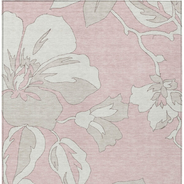 3' X 5' Pink Ivory And Beige Floral Washable Indoor Outdoor Area Rug