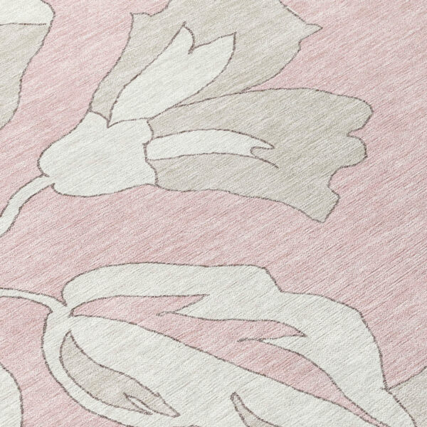 3' X 5' Pink Ivory And Beige Floral Washable Indoor Outdoor Area Rug