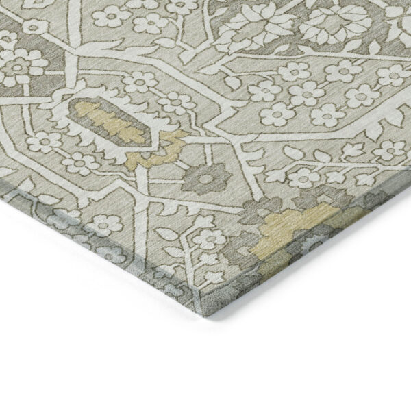 10' X 14' Ivory Beige And Gold Floral Washable Indoor Outdoor Area Rug