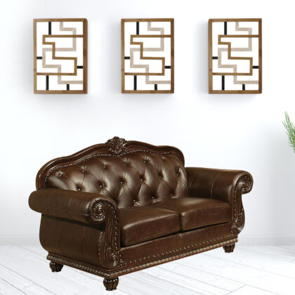 70" Espresso Faux Leather And Black Nailhead Love Seat