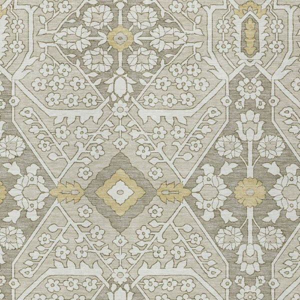 10' X 14' Ivory Beige And Gold Floral Washable Indoor Outdoor Area Rug