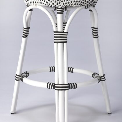 24" Black and White Rattan Backless Counter Height Bar Chair