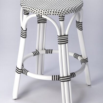 24" Black and White Rattan Backless Counter Height Bar Chair