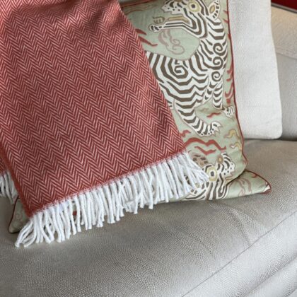 Orange and White Dreamy Soft Herringbone Throw Blanket