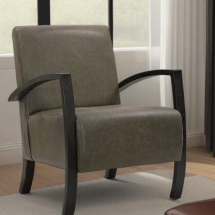 26" Green And Black Top Grain Leather Arm Chair