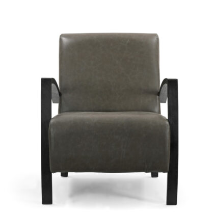26" Green And Black Top Grain Leather Arm Chair