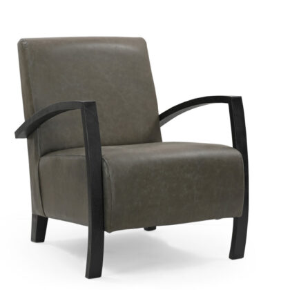 26" Green And Black Top Grain Leather Arm Chair