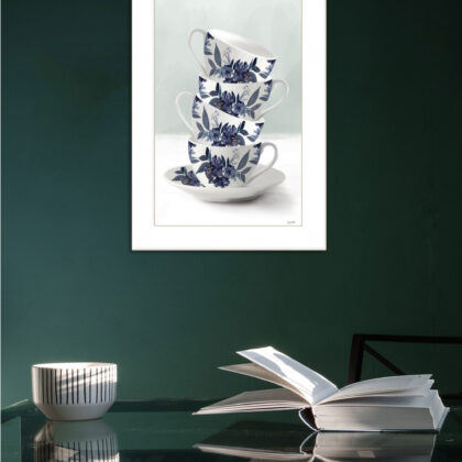 Tea Tower Blue 1 White Framed Print Wall Art