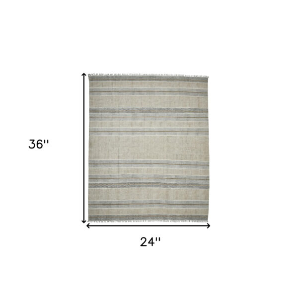 2' x 3' Blue and Brown Geometric Flatweave Handmade Distressed Area Rug with Fringe