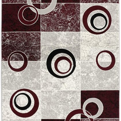 8' Red and White Geometric Power Loom Runner Rug