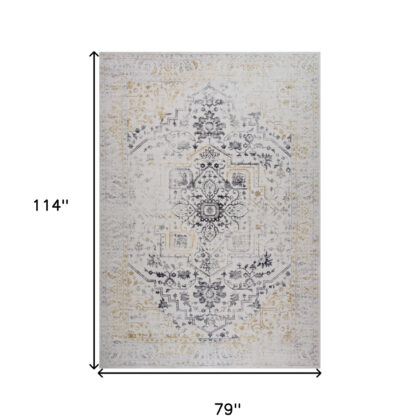 7' x 10' Gray and Gold Oriental Area Rug