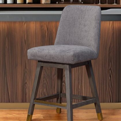 26" Taupe and Gray Solid Wood Counter Height Swivel Bar Chair