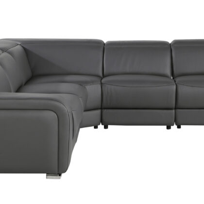 Gray Italian Leather Power Reclining Curved Five Piece Corner Sectional