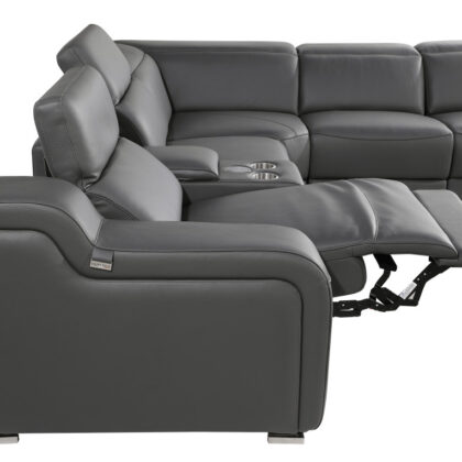Gray Italian Leather Power Reclining Curved Five Piece Corner Sectional