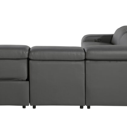 Gray Italian Leather Power Reclining Curved Five Piece Corner Sectional
