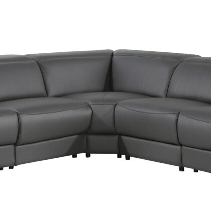 Gray Italian Leather Power Reclining Curved Five Piece Corner Sectional