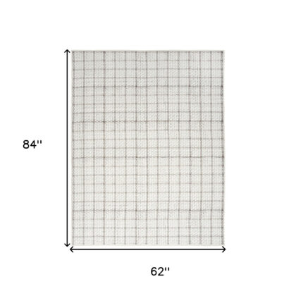 5' x 7' Ivory and Gray Geometric Power Loom Washable Non Skid Area Rug