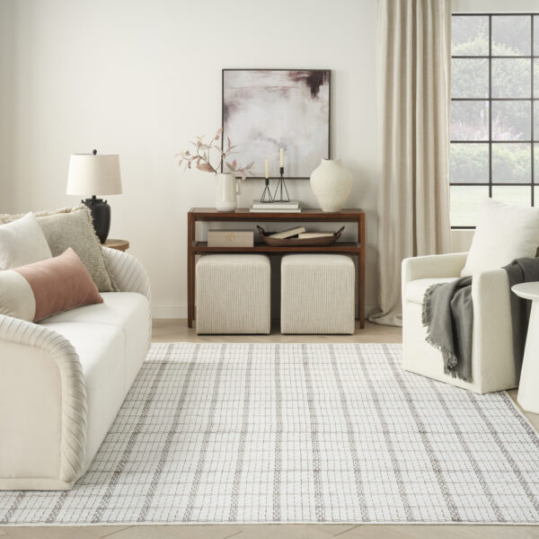 5' x 7' Ivory and Gray Geometric Power Loom Washable Non Skid Area Rug