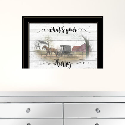 Whats Your Hurry Amish Buggy Black Framed Print Wall Art