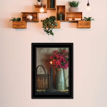 Basket & Blossoms Black Framed Print Wall Art