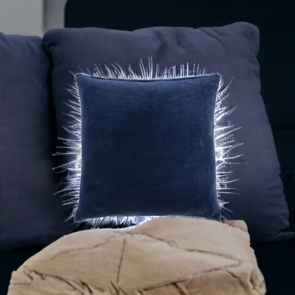 22" Blue Cotton Blend Pillow