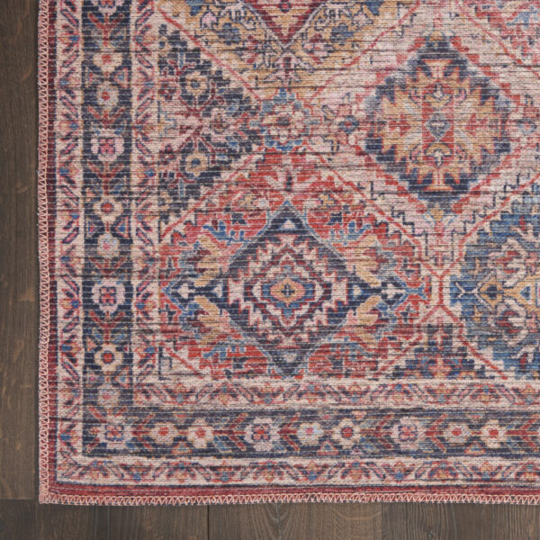 8' x 10' Blue and Red Floral Power Loom Distressed Washable Area Rug