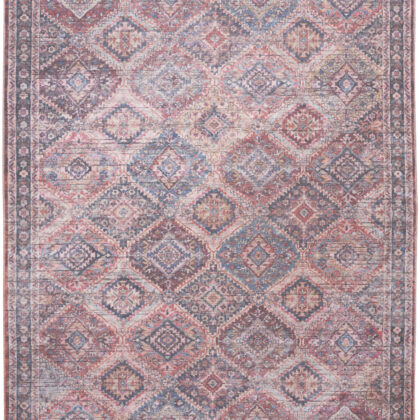 8' x 10' Blue and Red Floral Power Loom Distressed Washable Area Rug