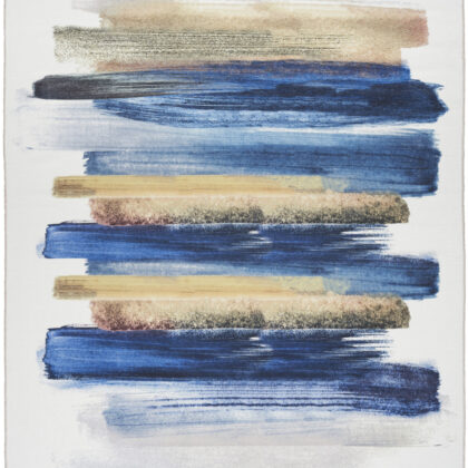 5' x 7' Ivory and Blue Abstract Power Loom Washable Non Skid Area Rug