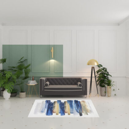 5' x 7' Ivory and Blue Abstract Power Loom Washable Non Skid Area Rug