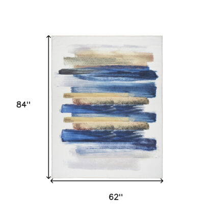 5' x 7' Ivory and Blue Abstract Power Loom Washable Non Skid Area Rug