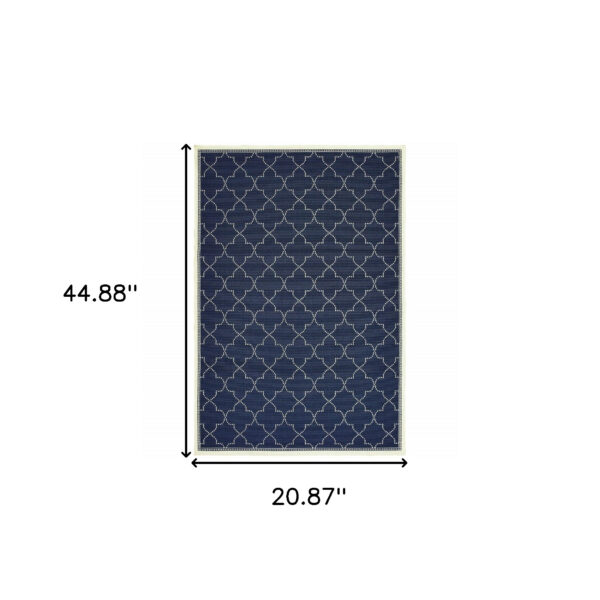 2' X 4' Blue and Ivory Geometric Stain Resistant Indoor Outdoor Area Rug
