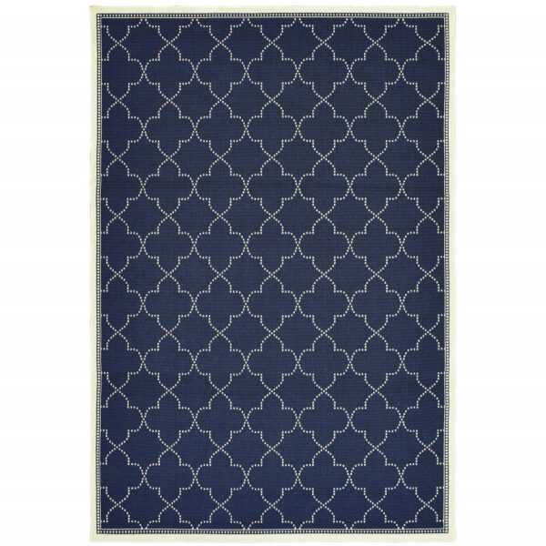 2' X 4' Blue and Ivory Geometric Stain Resistant Indoor Outdoor Area Rug