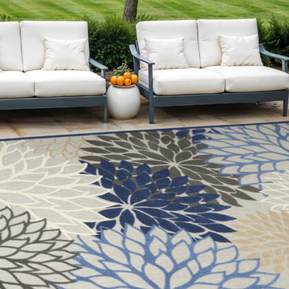 12' X 15' Blue and Ivory Indoor Outdoor Area Rug