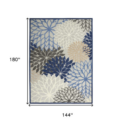 12' X 15' Blue and Ivory Indoor Outdoor Area Rug