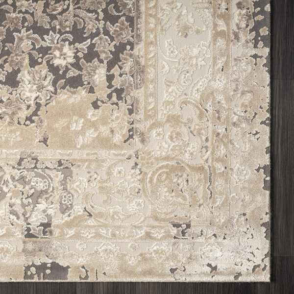 2' x 3' Gray and Ivory Floral Area Rug